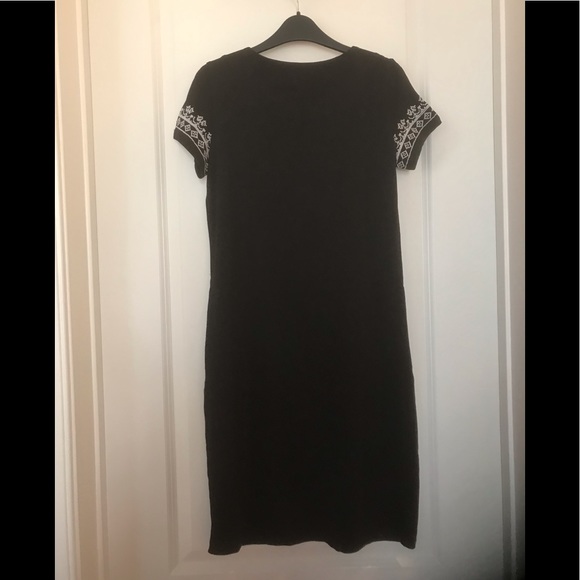 NWOT Talbots Black Short Sleeve Knit Cotton Dress with White Embroidery - Picture 2 of 5